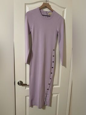 Michael Kors Lavender Long Sleeve Button-Trim Midi Dress